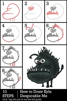 how to draw a cartoon monster with step by step drawing instructions for kids and adults