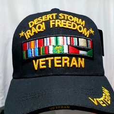 Desert Storm Iraqi Freedom Veteran Hat With Ribbons. Veteran On Bill Valcro Adjustable Back Strap With Veteran. New Unused Military Desert, Adidas Bucket Hat, Veteran Hats, Cleveland Indians Baseball, Black Bucket Hat, Adidas Hat, Army Cap, Desert Storm, Purple Guy