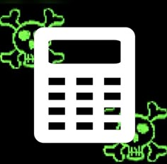 a white calculator sitting on top of a black background next to green flowers