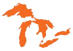 an orange map of the great lakes of michigan and new york on a white background