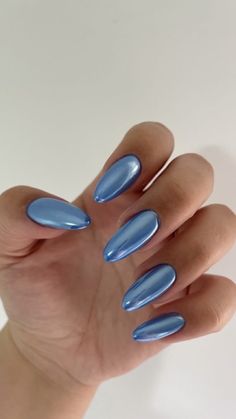 Metalic Blue Nails Gel, Trendy Shades, Pearl Nails, Minimalist Nails