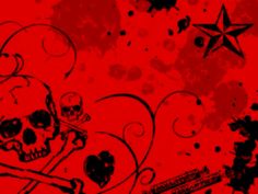 a red background with skulls and stars on it