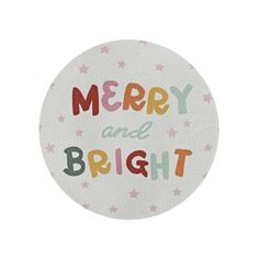 merry and bright coaster with stars on the front in multi - colored letters, against a white background