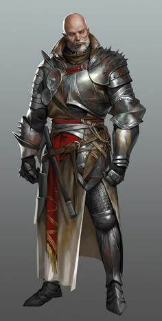 an image of a man in armor standing with his hands on his hips and holding two swords