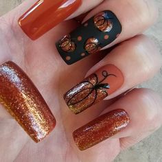 Press on Nails pumpkin Patch Glitter - Etsy Mexican Halloween Nails, Pumpkin Almond Nails, Halloween Pumpkin Nails, Fall Pumpkin Nails, Fine Nails, Pink Sparkle Nails, Nails Pumpkin, Diy Nails Tutorial, Opi Nail Polish Colors