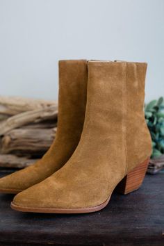 Goldie Lew Fall Moto Boots With Reinforced Low Heel, Western Suede Booties For Fall, Fall Suede Moto Boots With Snip Toe, Suede Snip Toe Moto Boots For Fall, Fall Booties With Suede Lining And Pointed Toe, Fall Pointed Toe Booties With Suede Lining, Fall Boots With Heel Pull Tab And Medium Width, Fall Ankle Boots With Stacked Heel, Fall Snip Toe Boots With Suede Lining