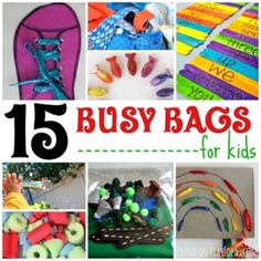 15 busy bags for kids to make with their own hands and feet, all in different colors