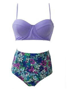 Purple Push Up Bikini Top And Floral High Waist Bottom High Waisted Bathing Suits, Tankini Swimsuit Top, Cute Bathing Suits, Cute Swimsuits, Swimsuits High Waisted, High Waist Bottoms, Up Girl, Swimsuit Tops, Push Up