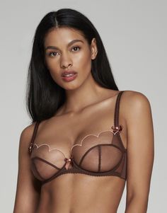 Shop Lorna Plunge Underwired Bra in Chestnut at Agent Provocateur. Brown and peach plunge bra, sheer net tulle base, three part cups. Libra Horoscope Today, Dark Feminine Era, Honeymoon Wear, Agent Provocateur Lingerie, Bridal Nightwear, Pretty Bras, Libra Horoscope, Lingerie Styles, Bra Models