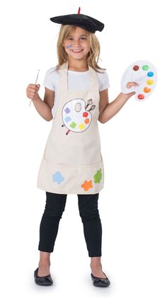 Product comes complete with: Apron, Beret, Pallet and 1 Paint Brush Cream Apron has a waist tie closure with 2 pockets White Pallet at 10 paint sections Black felt beret completes the Artist ensemble  "She is one Talented Artist! Don this cream Apron that has a waist tie closure with 2 pockets and your ready to paint the world! White Pallet at 10 paint white sections to ""fill"" with color of your choice, so grab that paint brush and start working on your master piece. It's super classy with the Artist Costume For Kids, Artist Costume, White Pallet, Artist Hat, Costume For Kids, Kids Dress Up, Artists For Kids, Toddler Costumes, Presents For Kids