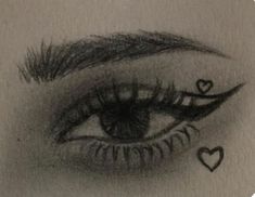 a drawing of an eye with hearts on the outside of its iris's eyes