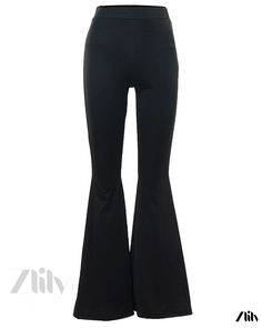 Zlily - Solid High-waisted Slim Flared Pants - Casual Trousers Stretch Elastane Wide-leg Pants, Casual High Waist Yoga Pants For Night Out, Stretch High Waist Pants For Fall, Casual Wide Leg Leggings For Night Out, Chic Stretch Wide Leg Yoga Pants, Stretch High Waist Dress Pants, Non-stretch High-waist Pants With Wide Waistband, High Waist Non-stretch Pants With Wide Waistband, Chic Non-stretch Full Length Leggings