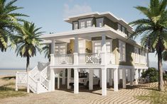 this is an artist's rendering of a house on the beach with palm trees