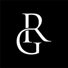 the letter r and g on a black background with white letters in different font styles