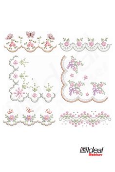 the embroidery pattern is shown with pink flowers and butterflies