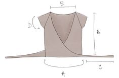 the back view of a top that is cut into two sections, with measurements for each section