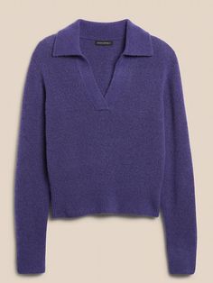 Wool-Blend Sweater Polo | Banana Republic Fancy Frocks, Sweater Polo, Johnny Collar, Very Peri, Purple Daisy, Warm Sweater, Purple Sweater, Polo Sweater, Banana Republic Women