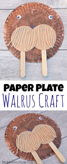 paper plate walrus craft for kids to make with popsticks on the table