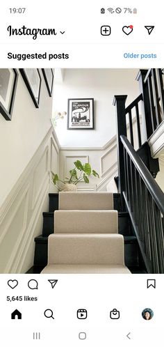 an instagram page with stairs and pictures on the wall above them that read instagram