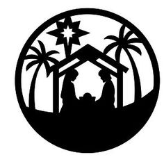 a nativity scene with the birth of jesus and baby jesus in black on a white background