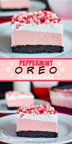 peppermint oreo cheesecake on a white plate