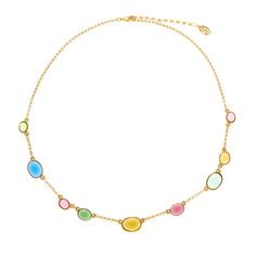 Step into a kaleidoscope of style with our Holly Necklace! Adorned with vibrant multi-colored Czech glass stones on a lustrous 24K gold-plated chain, it's the epitome of playful sophistication. Elevate any outfit and make a bold statement that's uniquely you. This necklace features a simple lobster claw clasp. All jewelry is handcrafted and made to order in our New York City design studio. Please allow 7-14 business days for production from the order date. Measurements: 20" L with 2" extension Beachy Necklace, Spring And Summer Outfits, Hair Accessories Pins, Lori Harvey, Brooke Shields, Royal Jewelry, City Design, Classic Gold, Hair Ornaments