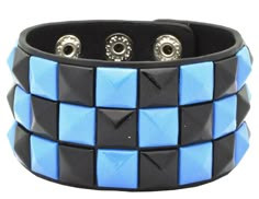 PRICES MAY VARY. Material: Leather Size: 7.5"-9" Length Adjustable Size Color: Blue/Black Checkered Studded Material: Leather Color: Blue/Black Checkered Studded Size: 7.5"-9" Length Adjustable Size Scene Bracelets, Black Bangles, Jet Jewelry, Black Leather Jewelry, Blue Bangles, Scene Jewelry, Emo Accessories, Scene Accessories, Black Bangle