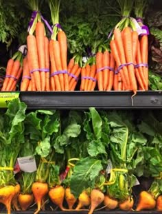 carrots, radishes, and lettuce are on display at a grocery store