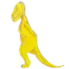 a drawing of a yellow dinosaur on a white background