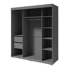 an open closet with drawers and shelves on the bottom shelf is shown in 3d rendering