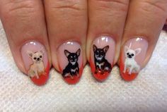 Chihuahuas Chihuahua Nails, Animal Nail Designs, Cat Nail Art, Nail Pictures, Finger Nail Art