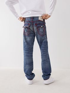 RICKY RED STITCH SUPER T JEAN Red Denim Jeans With Relaxed Fit, Red Relaxed Fit Denim Jeans, Red Straight Leg Jeans, Stitch Jeans, Kids Denim, Short Shirts, Plus Size Jeans, Light Wash Denim, Dark Wash Denim