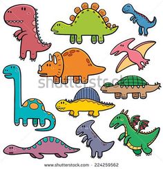 cartoon dinosaurs with different colors and sizes