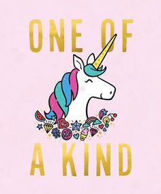 one of a kind unicorn sticker on a pink background