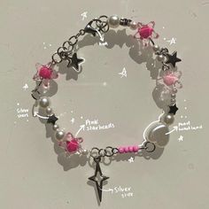 Translucent  Five Pointed Star Heart Beaded Bracelet Fashion Women's Beautifully Jewelry Valentine's Metal Bead Bracelet, Bracelet Accessories, Pink Star, Beads Bracelet Design, Jewelry Accessories Ideas, Chain Bracelets, Funky Jewelry, Star Bracelet, Pretty Bracelets