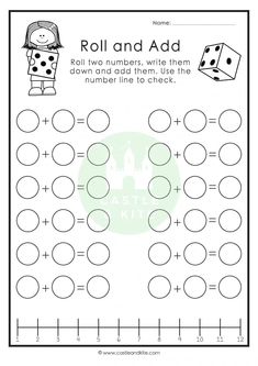 the roll and add worksheet is shown with numbers to 10 on each side