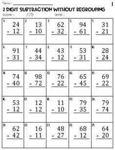 a worksheet for adding subtraction without regroups to two digit numbers