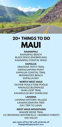 an advertisement with the words 20 things to do in mau on it's side