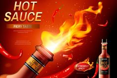 a hot sauce bottle with fire coming out of it