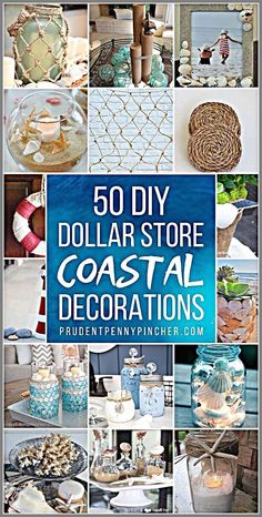 the cover of 50 diy dollar store coastal decorations