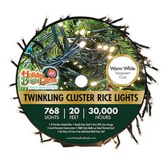 a tinsel christmas tree with lights on it's sides and an ad for twinkling clusterer rice lights