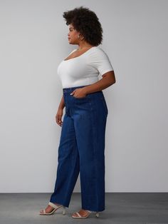 Plus Essential High Rise Wide Leg Jeans | NY&Co High Rise Wide Leg Jeans, Queen Fashion, Curvy Jeans, Fashion 2024, Plus Size Pants, Suits Coats, Every Woman, Wide Leg Jeans, Sweater Jacket