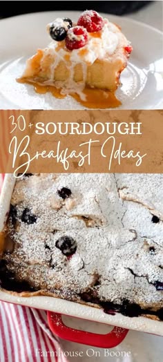 the words, 30 + sourdough breakfast ideas are shown