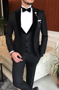 Full Black Suit, Mens White Suit, Wedding Suits Men Black, Groom Suit Black, Men Suits Black, Suits Party Wear, Wedding Suit Styles, Suits Groom, Groom Tux