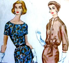 McCall's 4392; ©1957; Misses' and Women's Dress and Jacket Bateau neckline dress is fitted through bodice with darts; short sleeves. Zipper closure. Optional jacket, View B has three button closure and standup collar.  ORIGINAL PATTERN, NOT A COPY OR REPRODUCTION Size: 14; bust 34 Condition:  UNCUT, FACTORY FOLDED, PRINTED PATTERN PIECES WITH INSTRUCTION SHEET  Envelope Condition: envelope is in FAIR vintage condition;Store stamp on the front, edge wear and tears , a little brittle, discolored from age 09/24 Bateau Neckline Dress, Blouson Jacket, Dress And Jacket, Pattern Pieces, Neckline Dress, Mccalls Patterns, Bateau Neckline, Festival Season, Bodice