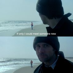 a man standing on top of a beach next to the ocean with a caption that reads, if only i could meet someone new