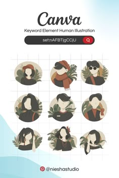 an illustrated poster with the words canva on it and images of people in different poses