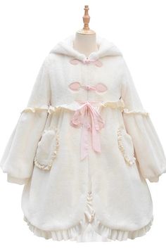 Ivory Long Ears Rabbit Ruffle Bowknot Hooded Daily Sweet Lolita Coat – LolitaInside Cute Beige Long Sleeve Outerwear, Cute Long Sleeve Beige Outerwear, White Kawaii Outerwear For Winter, Cute White Outerwear With Drawstring Hood, Casual White Outerwear With Ruffles, White Long Sleeve Outerwear With Ruffles, White Ruffled Long Sleeve Outerwear, Cute Cream Outerwear, Cute Cream Long Sleeve Outerwear