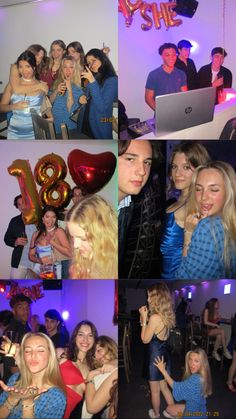 a collage of photos with people at a party