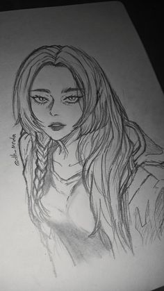 a drawing of a girl with long hair and braids on her head is shown